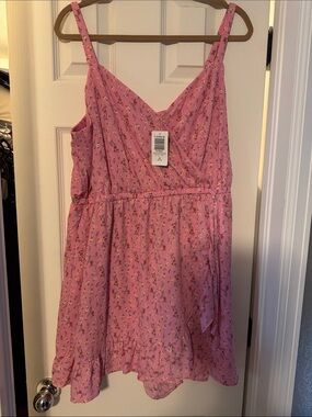 Pink Floral Romper Sundress with Ruffle Hem